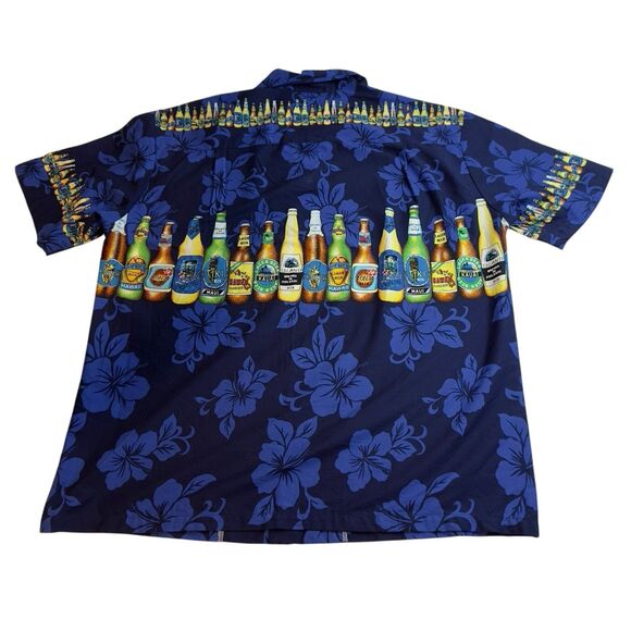 KY's Men’s Hawaii Beer Shirt Size L Button Down Short Sleeve Pocket Blue - Picture 4 of 8